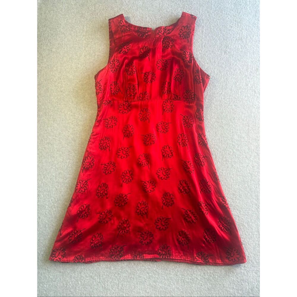 vtg 90’s Byer Too! Y2K red satin black velour floral mini dress 7
